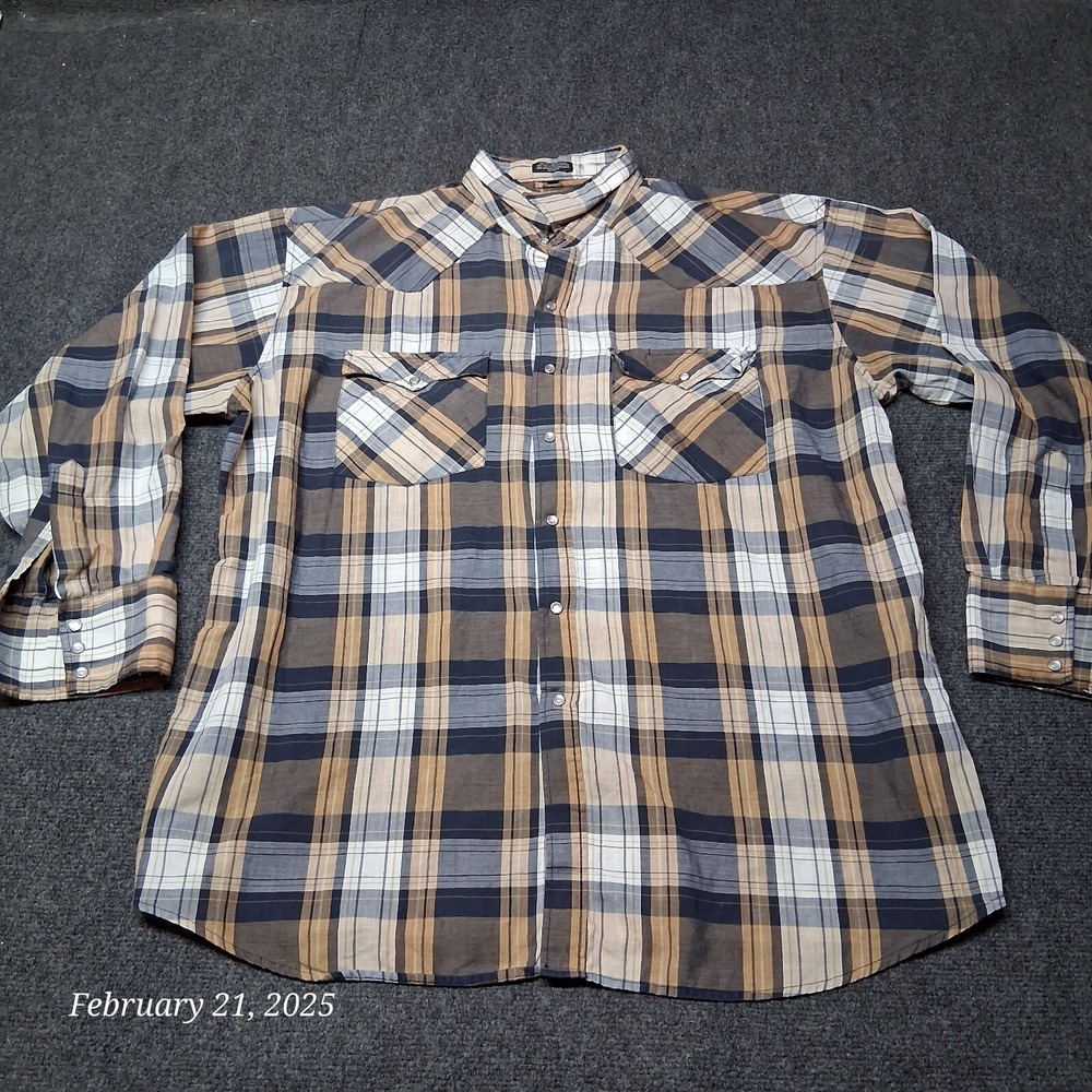 VTG Youngbloods Western Snap Shirt Men Size XL Brown‎ and Blue Plaid